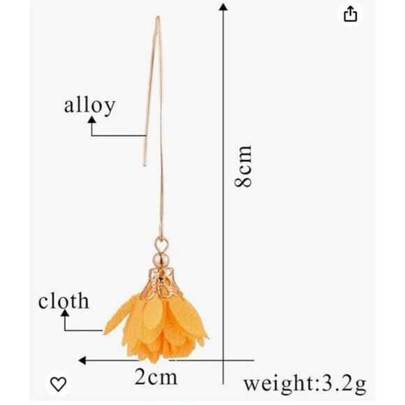 Dainty Yellow Cloth Flower Dangle Goldtone Fancy Earwire Earrings - Picture 5 of 11